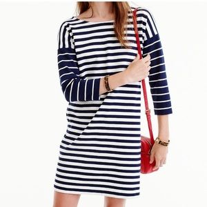 J Crew navy ivory cotton marine stripe boatneck dress Sz XS EUC/NWOT